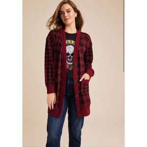 Maurices Red Houndstooth Mixer Cardigan Size L NWT